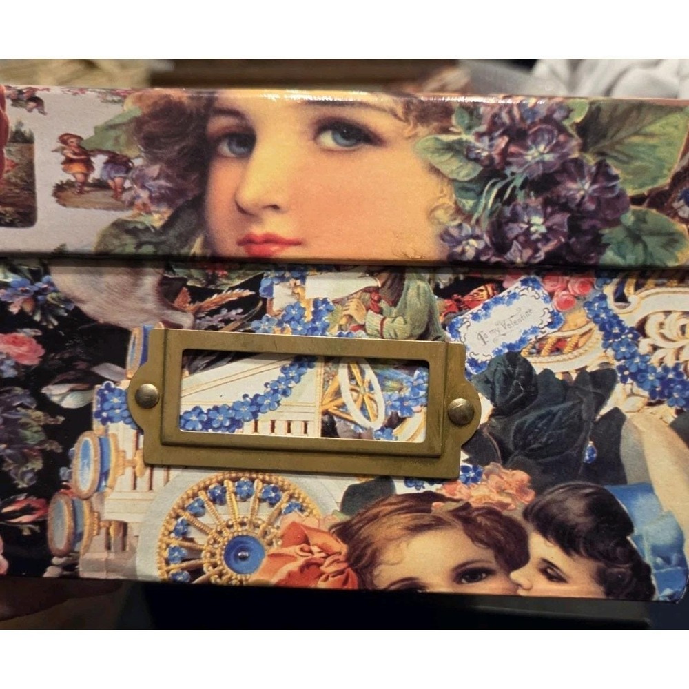 Vintage 90s Victorian Floral Angels Photo Storage Box Whimsigoth Boho Classic